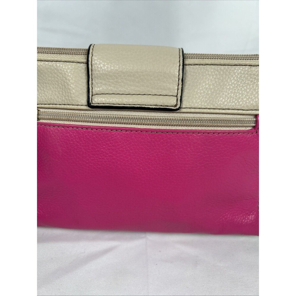 Tignanello Leather Hot Pink Taupe Crossbody Bag Purse Black Strap Barbie Preppy - Picture 9 of 16